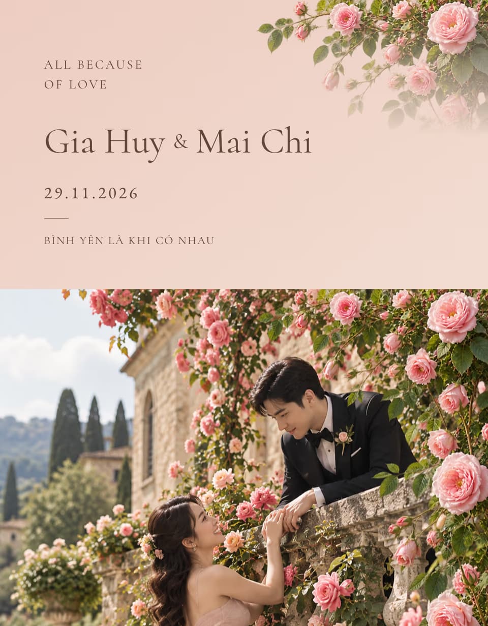 Preview of the Hoa Hồng wedding invitation template